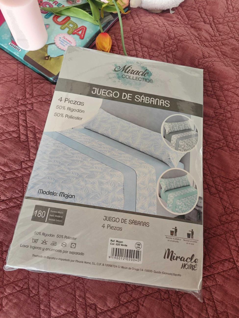 sabana algodón juego de 3/4 piezas estampado verde hoja