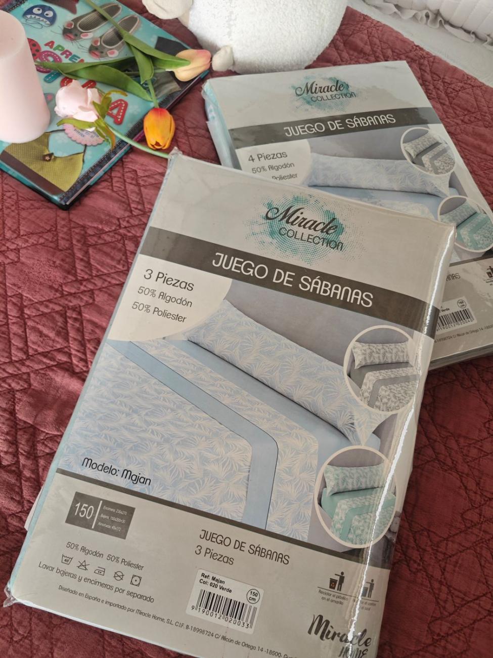 sabana algodón juego de 3/4 piezas estampado verde hoja