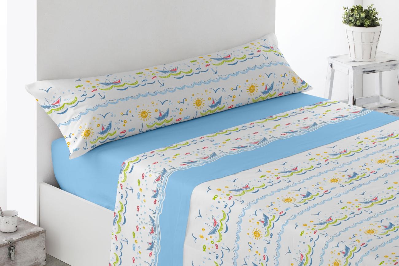juego de sabana infantil barco azul cama 90x190