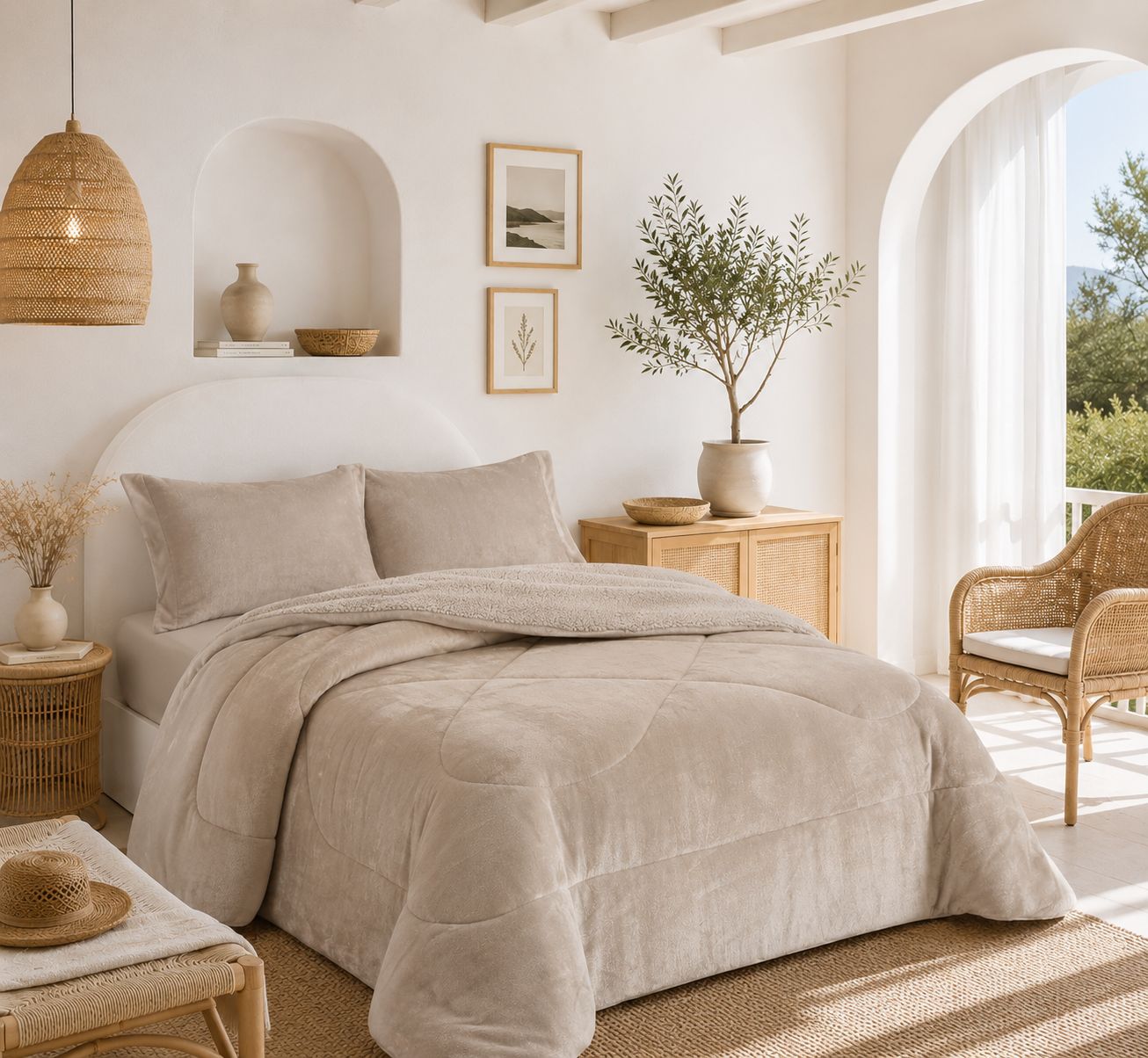edredon sherpa borreguito haradeco beige