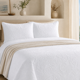 colcha lisa blanca floral haradeco