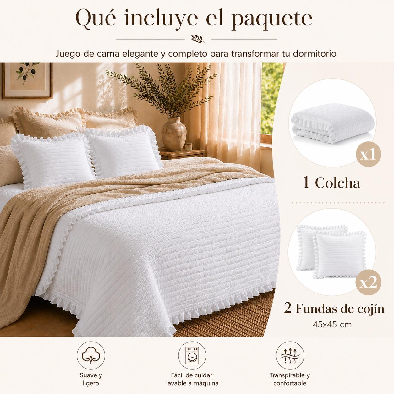 colcha volantes blanca de verano haradeco