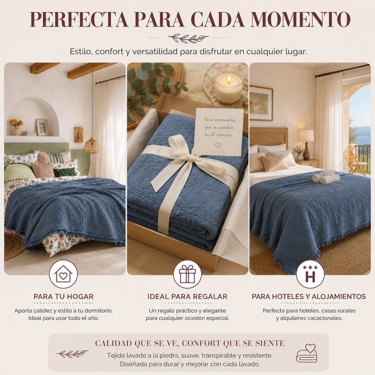 colcha con volantes azul Capri