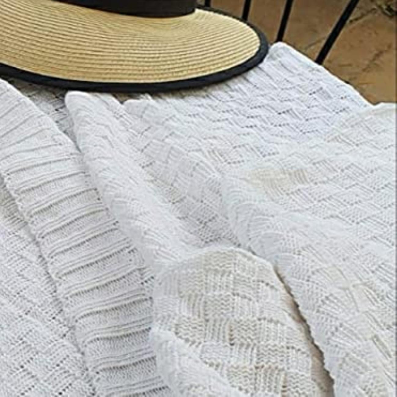 manta de punto blanca plaid pie de cama algodón