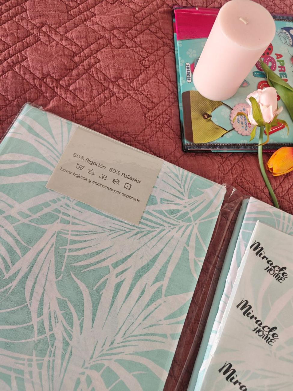 sabana algodón juego de 3/4 piezas estampado verde hoja