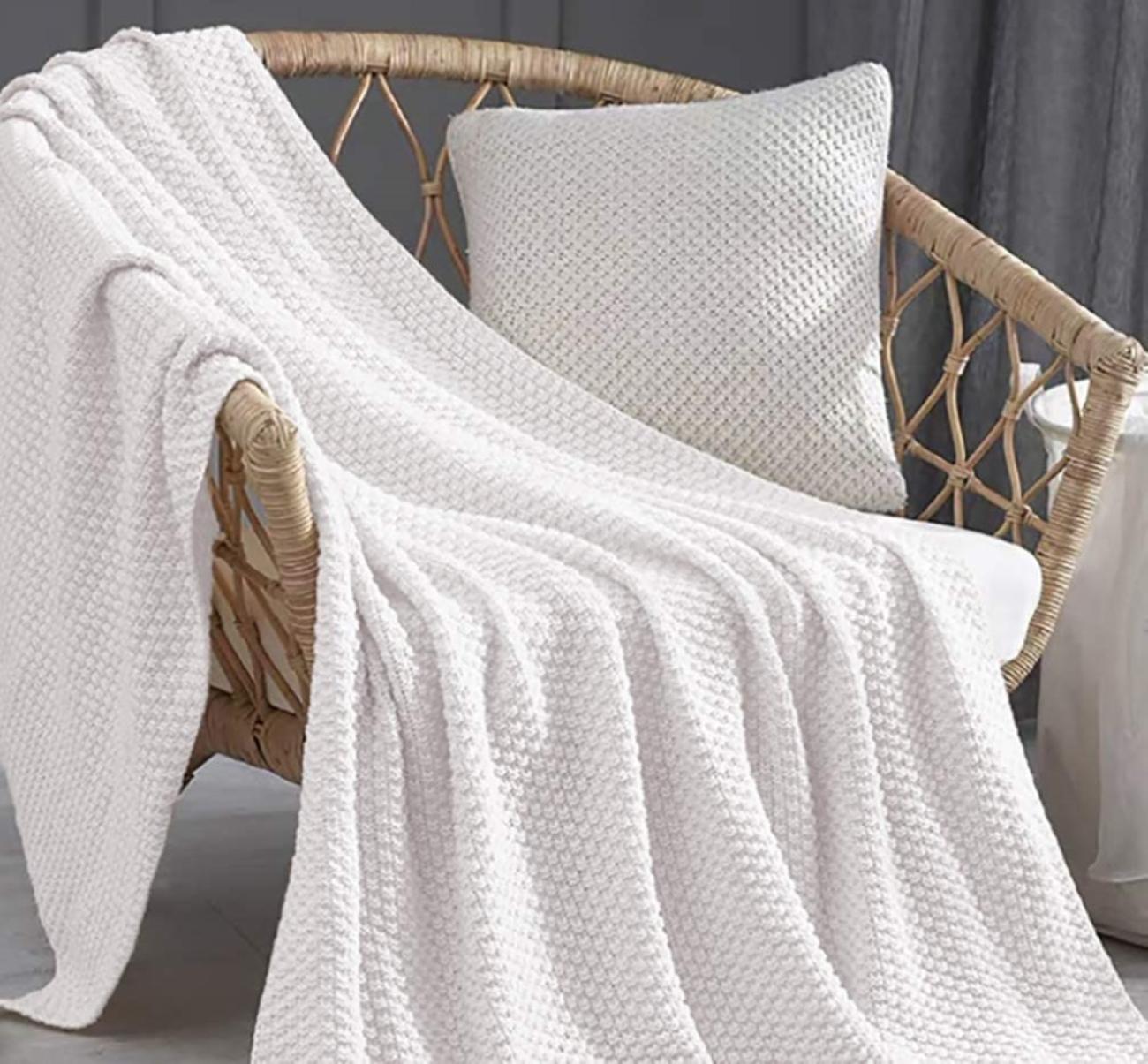 manta de punto blanca plaid pie de cama algodón