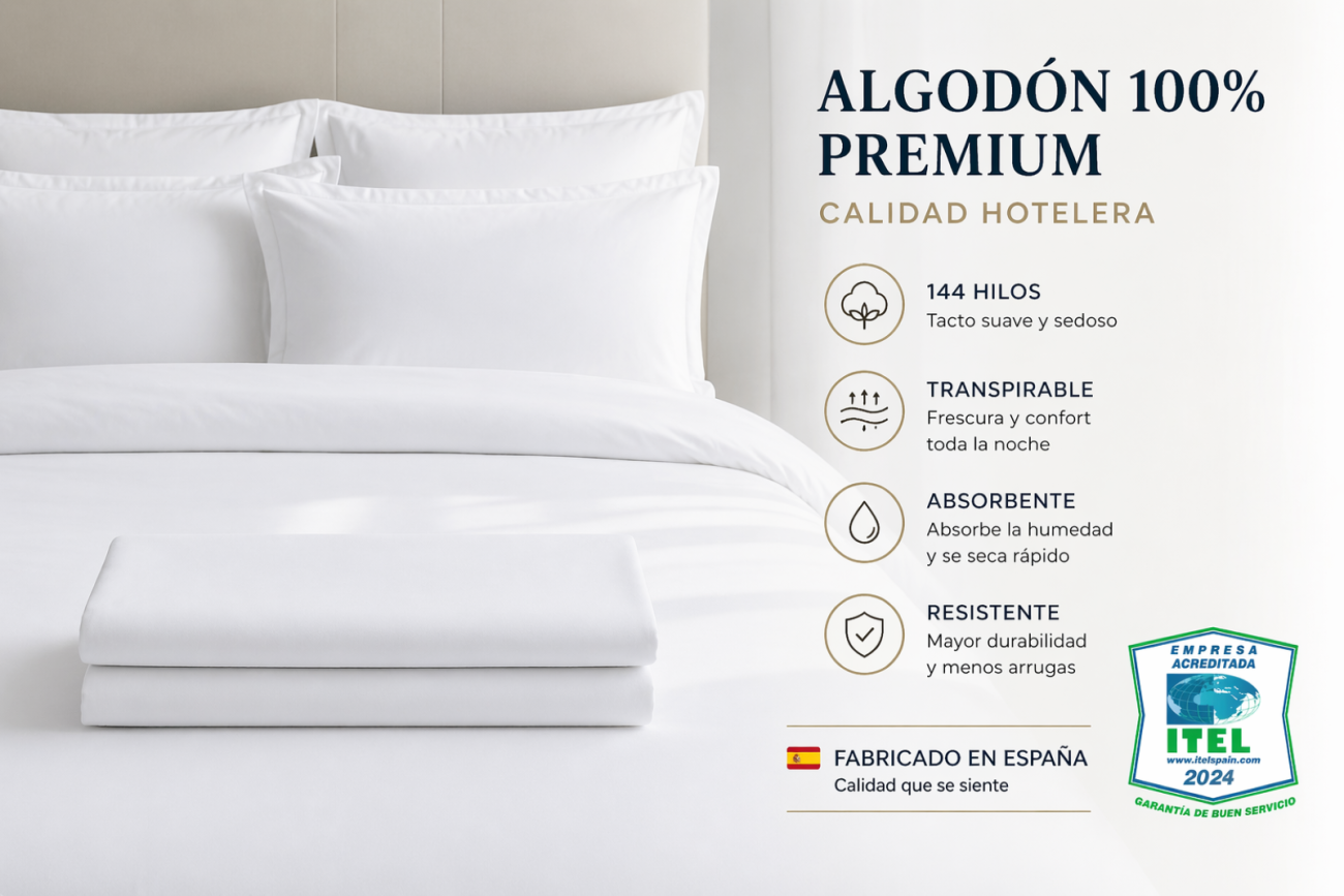 sabana plana encimera 100% algodón hotel blanca
