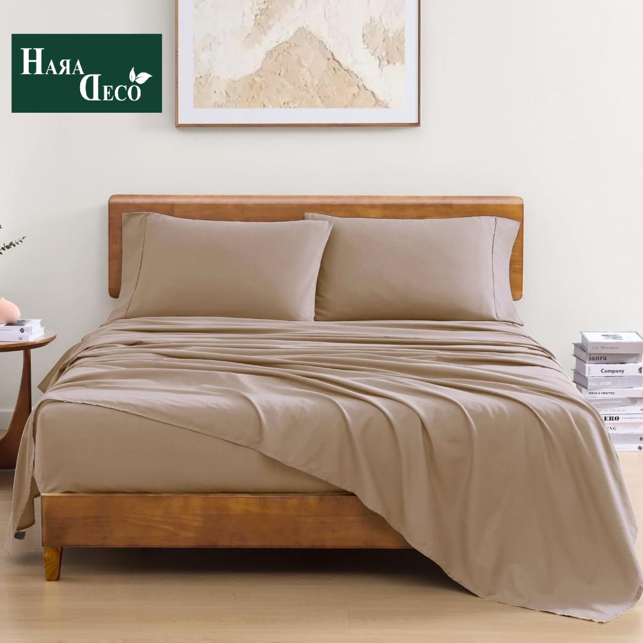 juego de sabana algodón liso 144 hilos cama 105x190/200cm+30cm arena beige