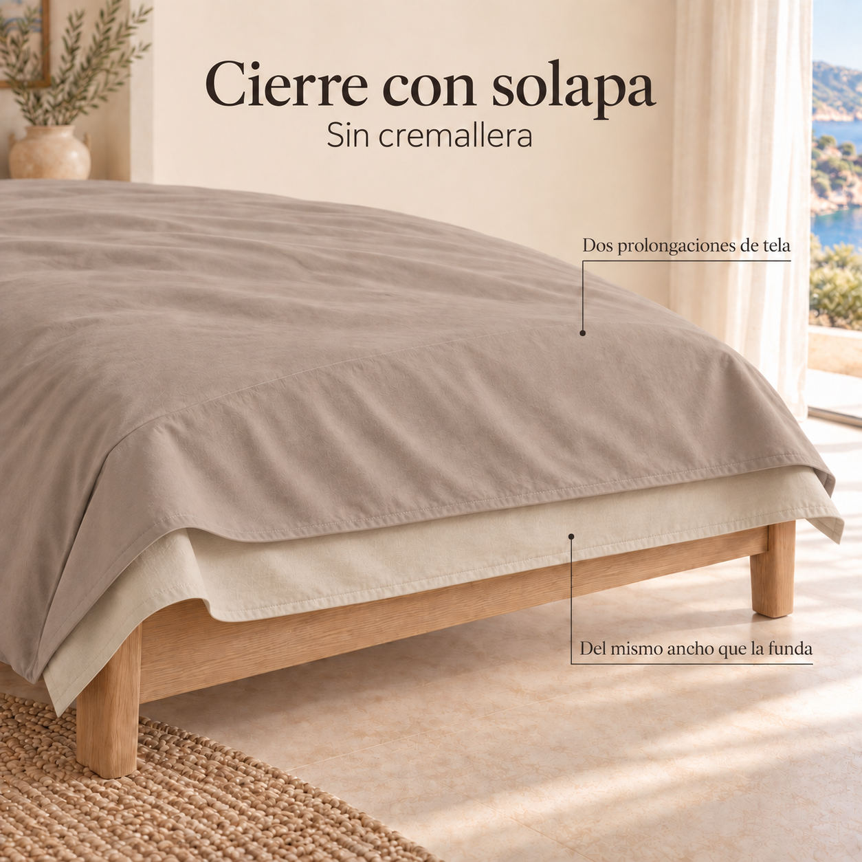 funda nordica lisa algodon reversible con solapa beige, lino, topo